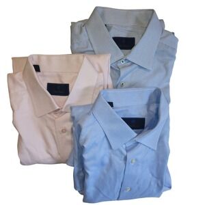 Lot of 3 David Donahue Mens Dress Shirts 17.5 36/37 Blue Pink Cotton Bundle